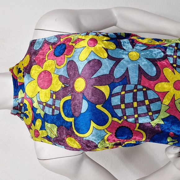 Forum Colorful Velvet Hippie Floral Colorful Retro Y2K Go-Go Mini Dress Size O/S - Picture 2 of 12